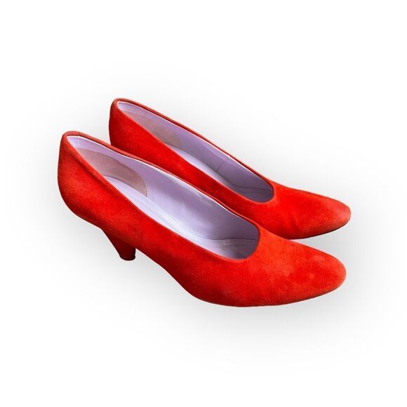 Authentic CELINE Red Suede Heels Pumps Size 40 / 10 - Picture 1 of 13
